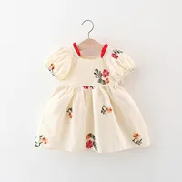 Summer New Girl's Dress Cute Bubble Sleeves Embroidered Cotton Skirt Comfortable Children's Clothing Suitable for 0-3 Years Old 1