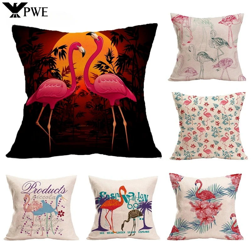 

Summer Flamingo Decorative Pillowcase Digital Print Linen Car Sofa Cushion Cover Office Nap Pillow Cover 45*45cm