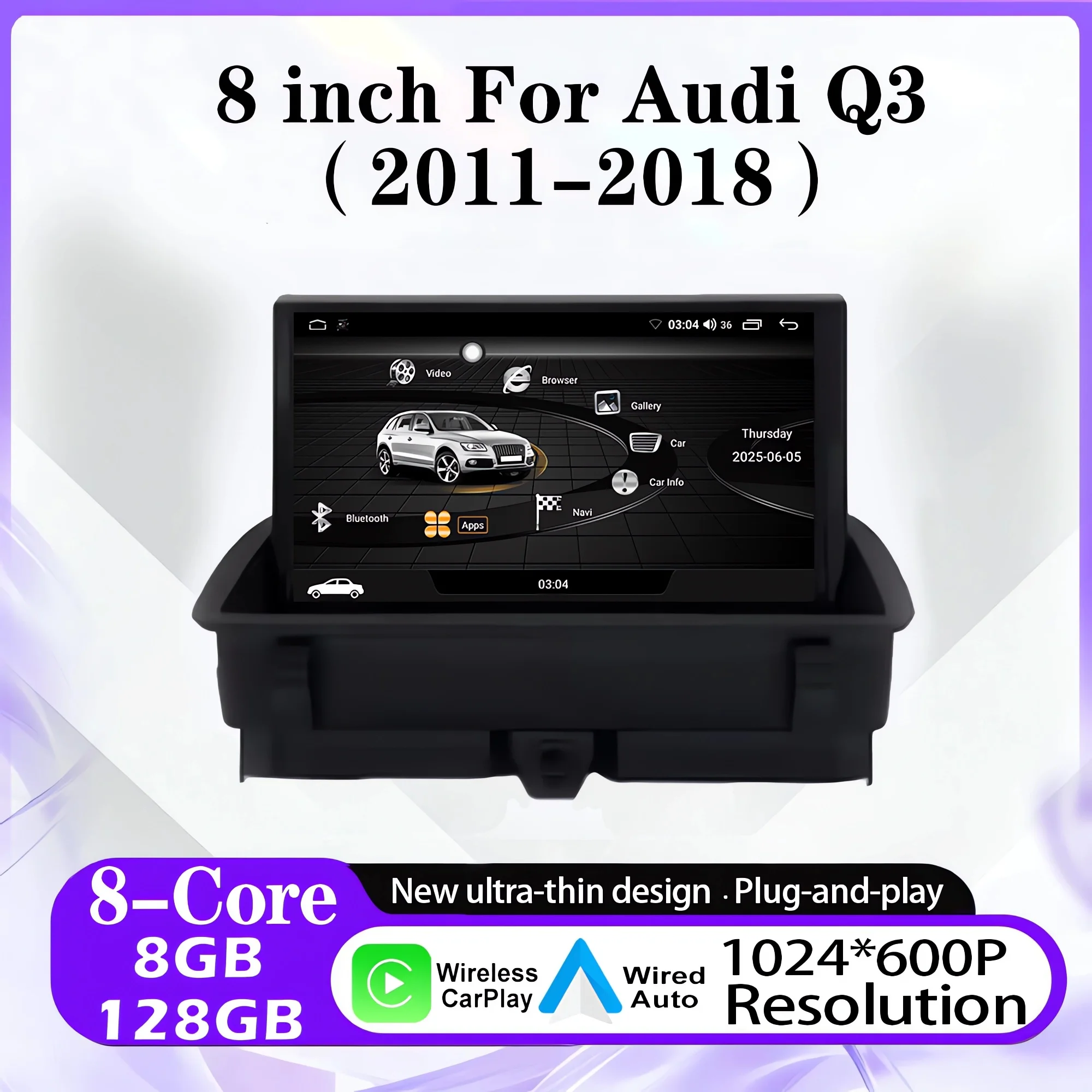 Pantalla HD de 8 "Android 15 para Audi Q3 8U Sport 2011-2018 Radio de coche vídeo estéreo navegación GPS inalámbrica CarPlay 4G Lte 1