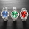 3pcs Men's Silver Watch Set Hip-hop Punk Inlay Diamond Watch+Cuban Chain+Bracelet Comes With Strap Adjuster Stylish Jewelry Gift 4