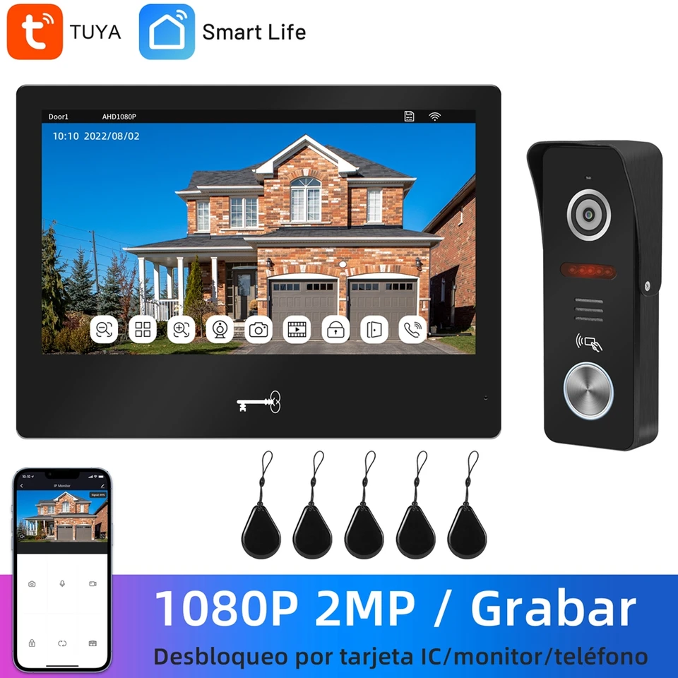 Indomita videoportero wifi,portero electronico con camara,Casa inteligente  tuya,cámara de timbre de video para exteriores 1080P con cable, pantalla  táctil de 10 pulgadas, grabación de video, cerradura eléctrica abierta -  AliExpress