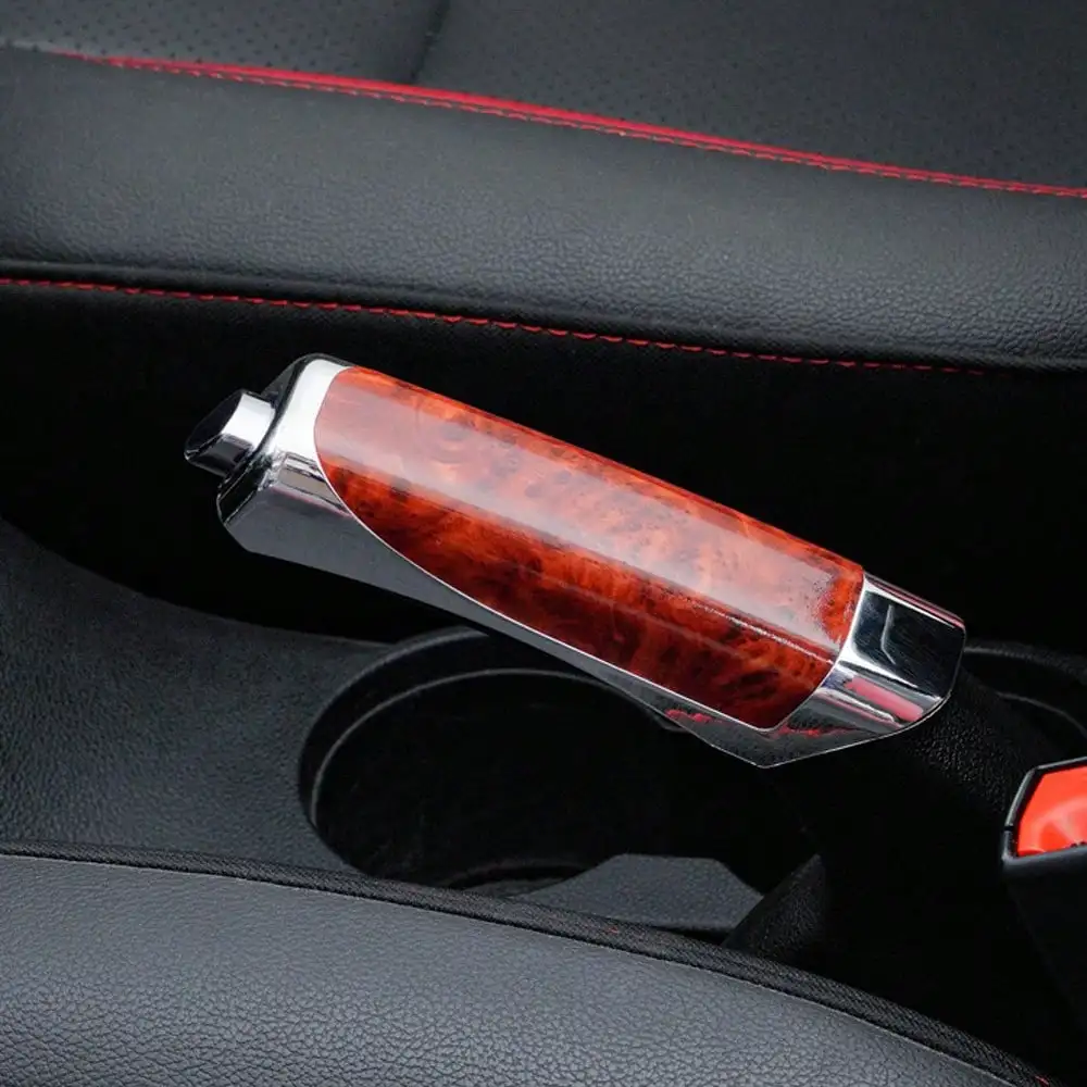 1pc Car Handbrake Cover, Carbon Fiber Pattern, Handbrake Decoration Sleeve, Protector, Peach Wood Color