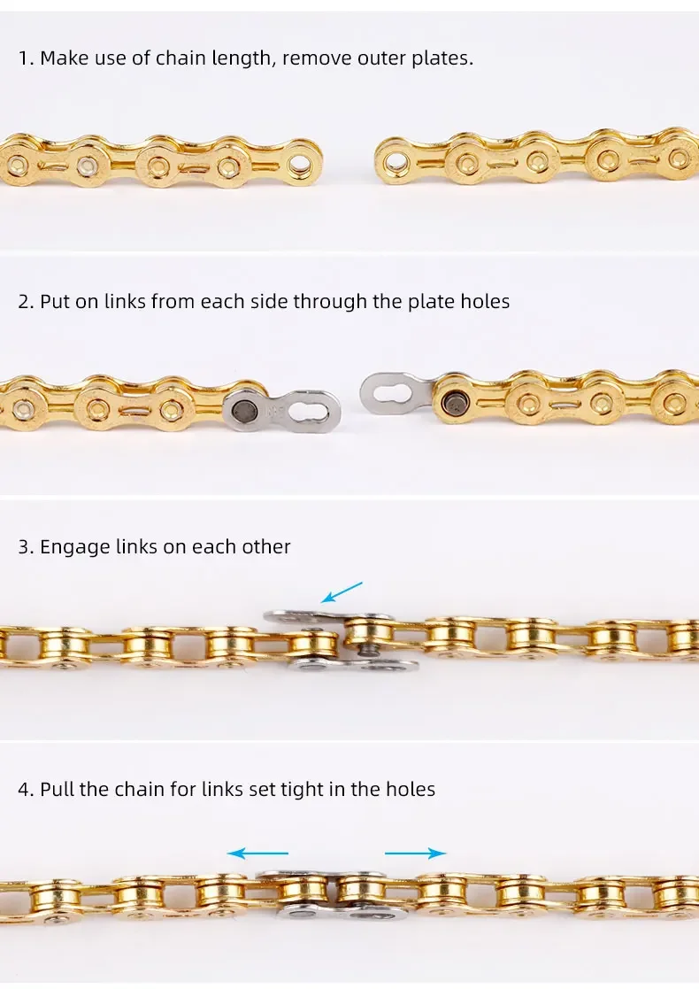 Description Picture 4 of item6Pairs Bicycle Quick Link Reusable Carbon Steel Chain Connectors for 6/7/8/9/10/11/12 Speed Chains Silver Gold