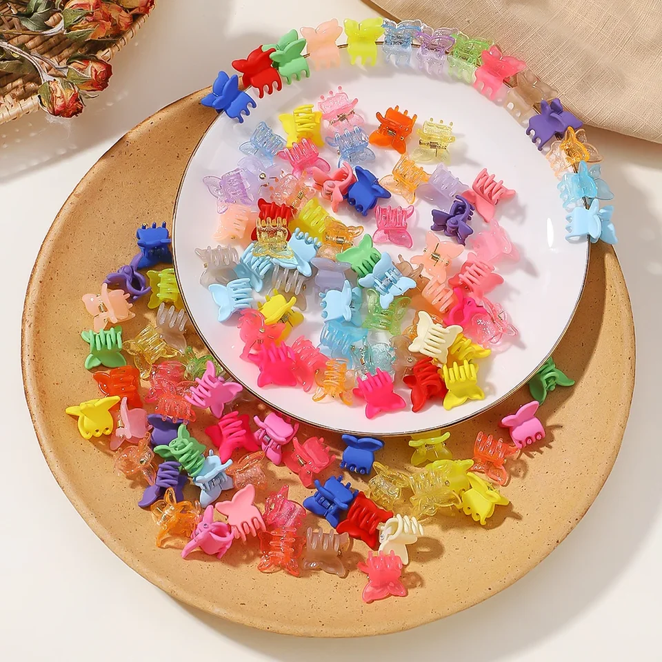 100 Mini Butterfly Hair Clips - Assorted Neon Colors, Barrette Accessories