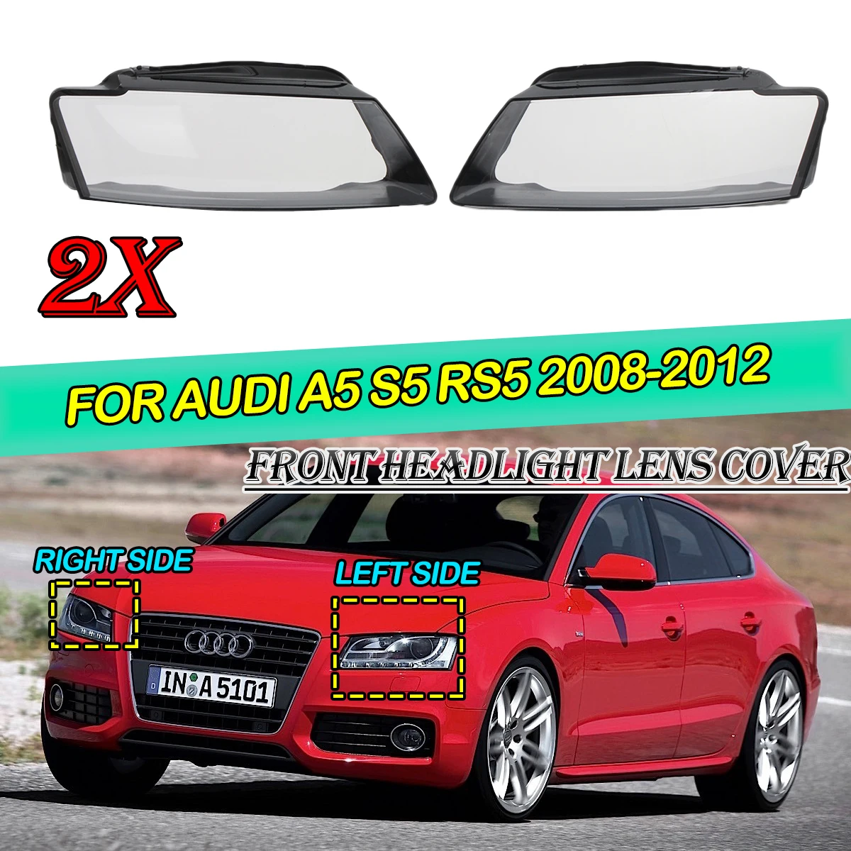 

2pcs A5 Car Front Headlight Lens Cover Headlamp Covers Shell Replacement For Audi A5 S5 RS5 2008-2012 Lampshade Lamp Hoods