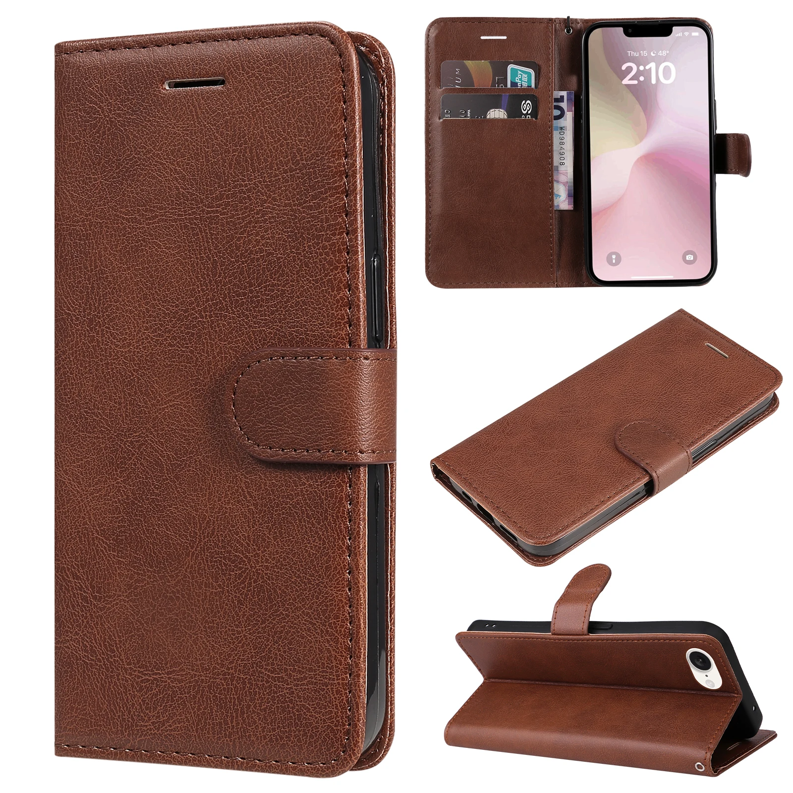 Leather Flip Wallet Phone Case with Stand and Card Holder - Protective Cover