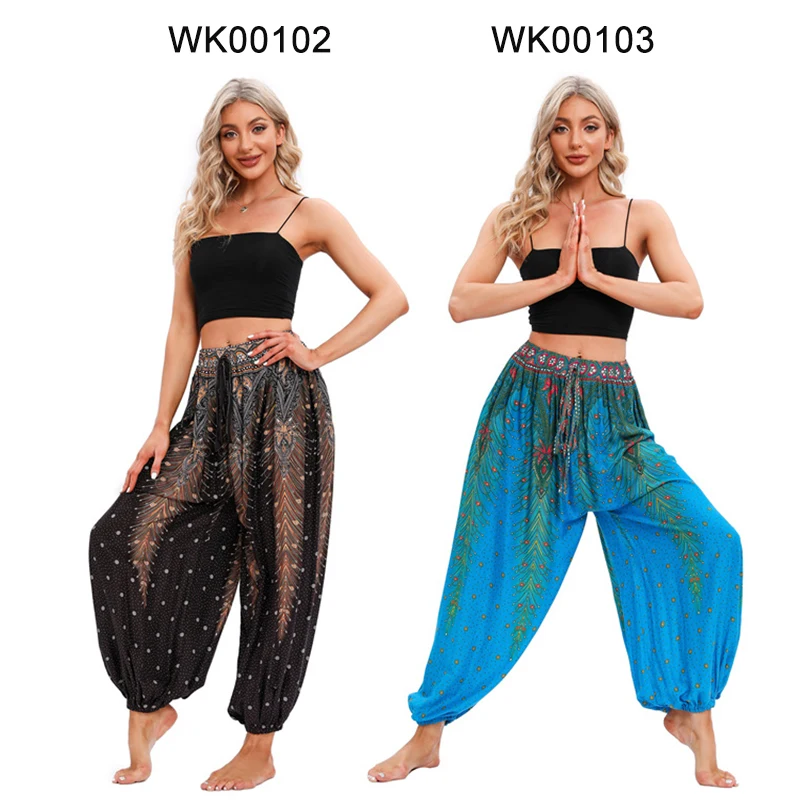 Pantalones de Yoga Mujer Boho Hippie Harén Panalones De Mujer Spodnie  Damskie Cintura Alta Baggy Pantalon Taille Haute Pour Femme Zumba