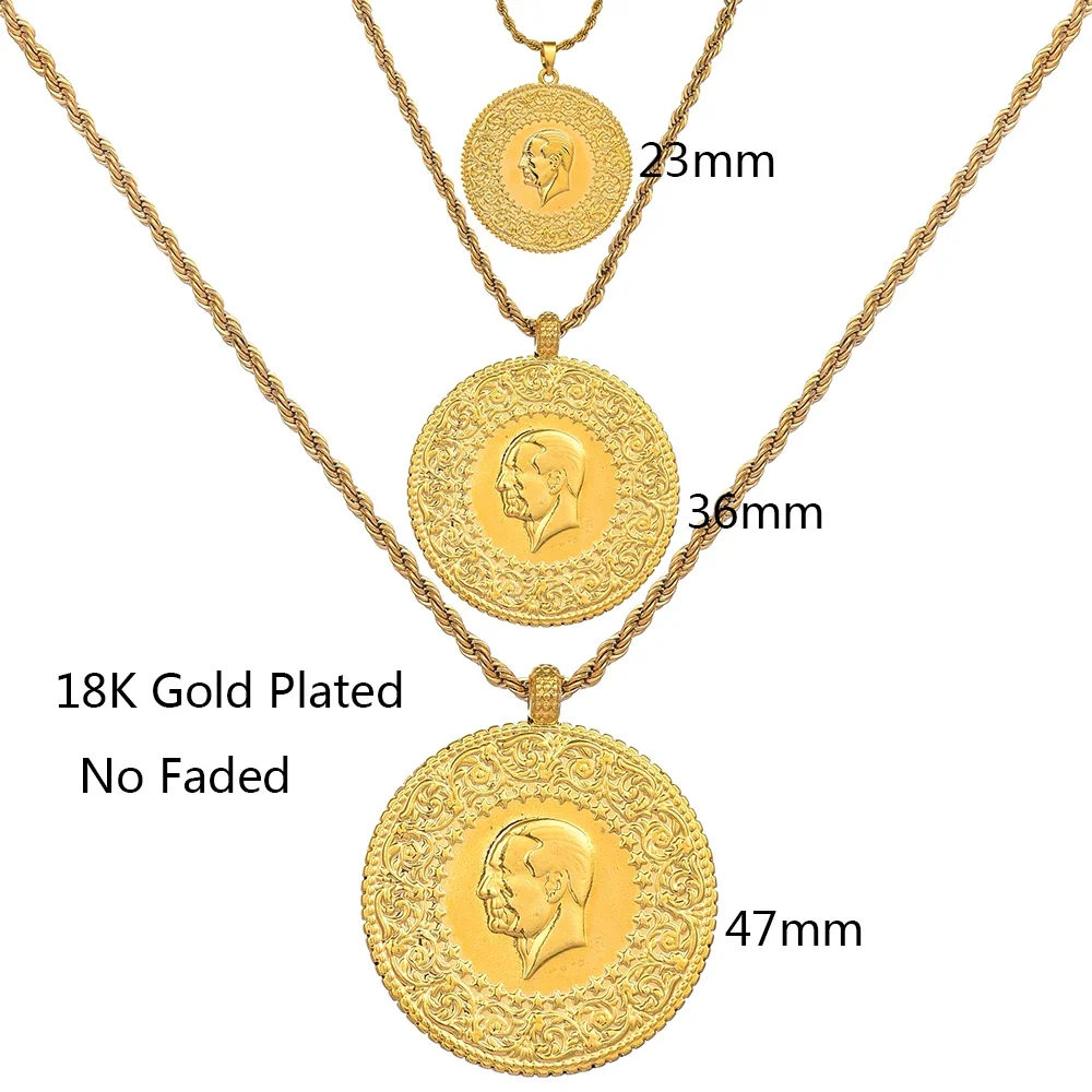 Drei Größe Muslimischen Islam Türkei Ataturk Anhänger Allah Arabischen Halsketten für Frauen Gold Farbe Türkische Münzen Schmuck Ethnische Geschenke