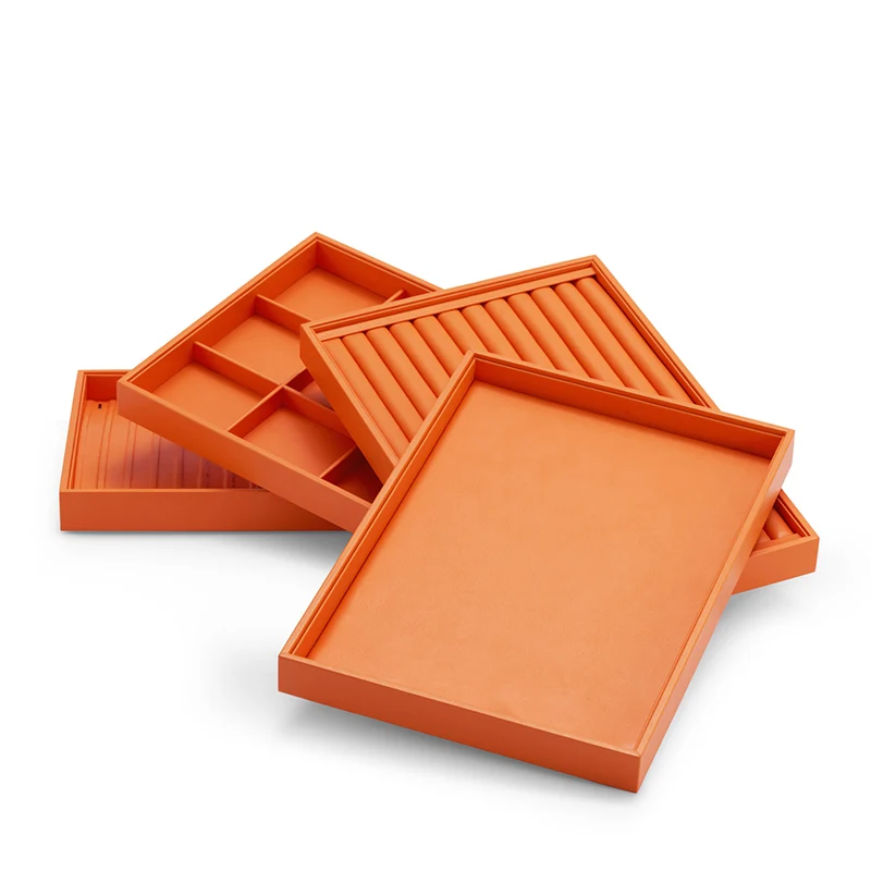 MISHITU PU 가죽 쥬얼리 디스플레이 트레이, 쌓을 수 있는 보관 목걸이, 팔찌 반지, 시계 서랍 정리함, 쇼케이스 쥬얼리 트레이