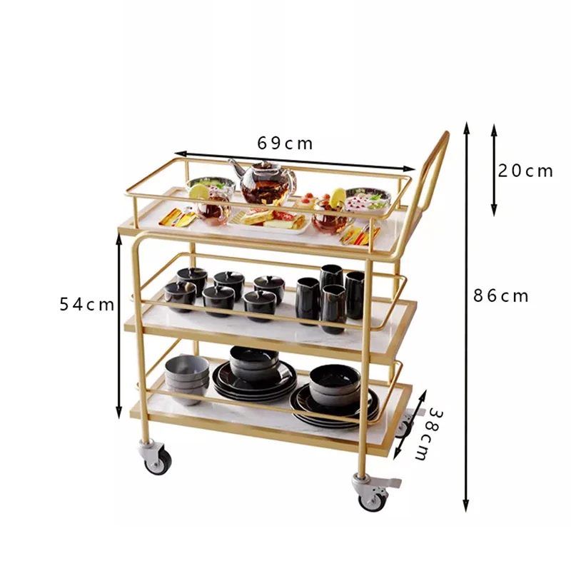 Small Cart Hotel Trolley Multipurpose Utility Storage Drink Luxury Professional Household Iron Stainless Rolling Steel Double