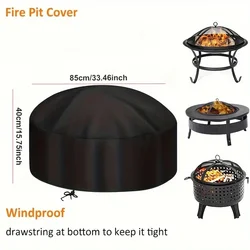 Deluxe Outdoor Round Fire Pit Protector Cover - 122x46CM (Black)