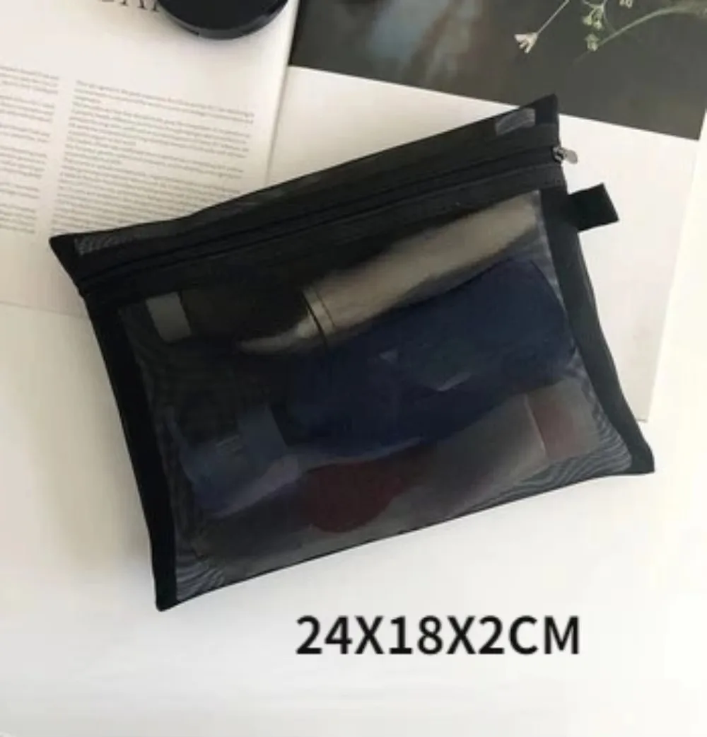 메쉬 화장품 가방 여행용 수납 메이크업 가방 정리함 여성용 메이크업 파우치 휴대용 소형 대형 세면도구 뷰티 케이스