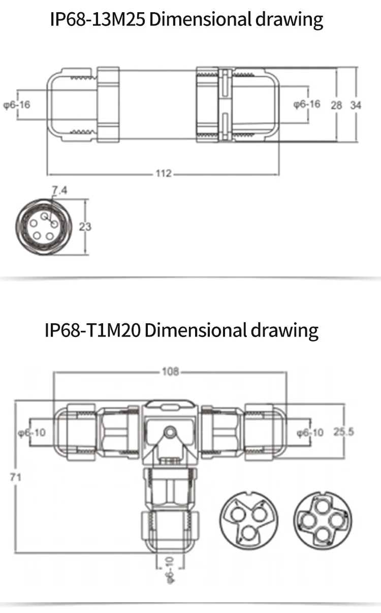 I-Typ/Y-Typ/T-Typ IP68 Wasserdichter Kabelstecker 2/3/4/5 Pin Elektrischer Anschlussadapter Drahtanschlüsse LED-Licht M20/M25 – Detail 6