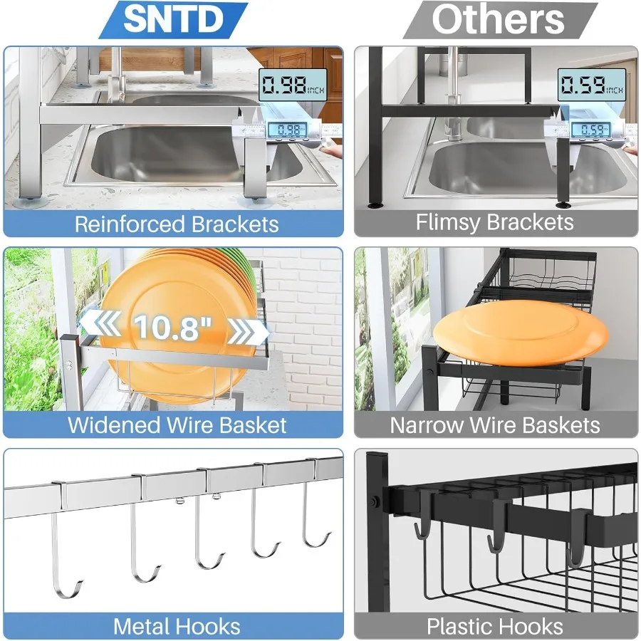 Over The Sink Dish Drying Rack Adjustable Dish Rack for Kitchen CounterMetal Silver