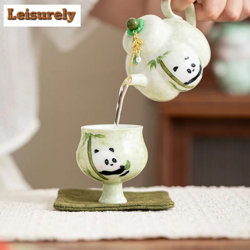 Hand-painted Panda High Foot Teacup Zen Tea Bowl Tea Cup Set Tea-tasting Meditation Cup Jianzhan Master Cups Tea Services Saucer