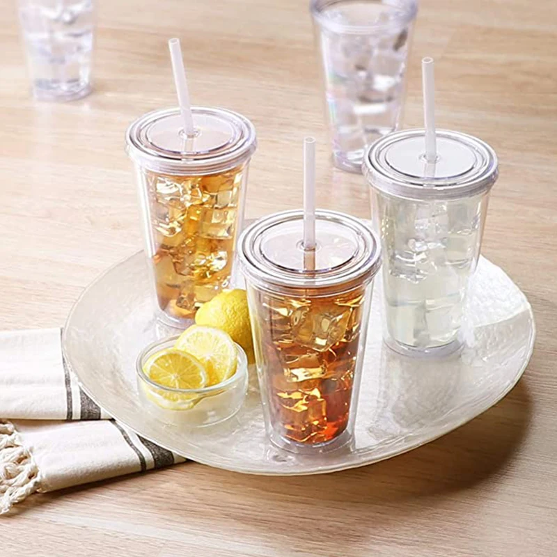 20oz Milk Tumbler with Dome Lids Double Wall Plastic Drink Cups With Straw Reusable Clear Water Bottle Transparent Fruit Cup tumbler cup