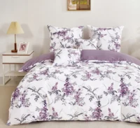 Ensemble de housse de couette 3 pièces en coton 100% à motifs floraux violets avec taies d'oreiller 180×200 cm 3