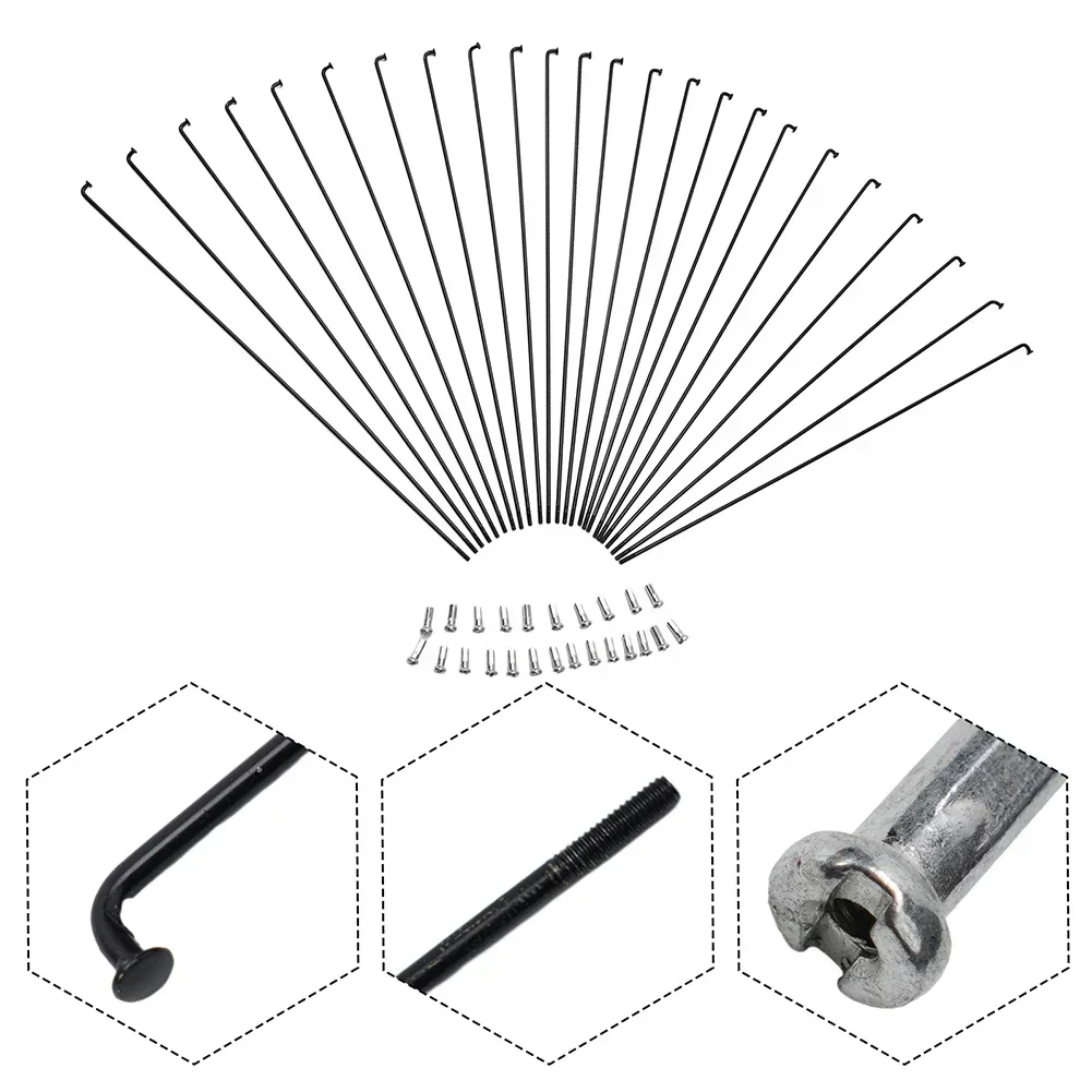 Bicycle Spokes Bike Spokes Nipples 24 Pcs Bicycle Steel Spokes 288MM 289mm 275MM 260MM 255MM Length With Nipples Straight Head Bike Replacement Accessories Parts