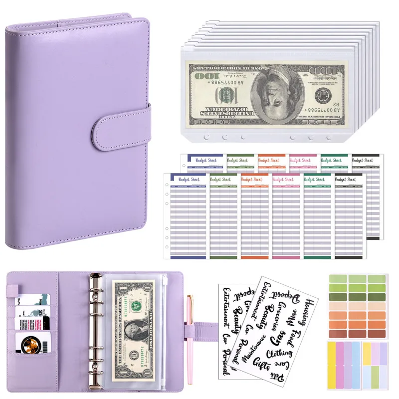budget binder A6 PU leather budget binder with cash envelopes pockets zip small French budget pouch binder for saving money planner organizer