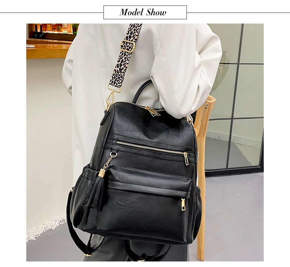 Scuola invernale da donna in pelle PU casual per ragazze adolescenti Zaino da viaggio Borse a tracolla leopardate moda vintage_voghion.com