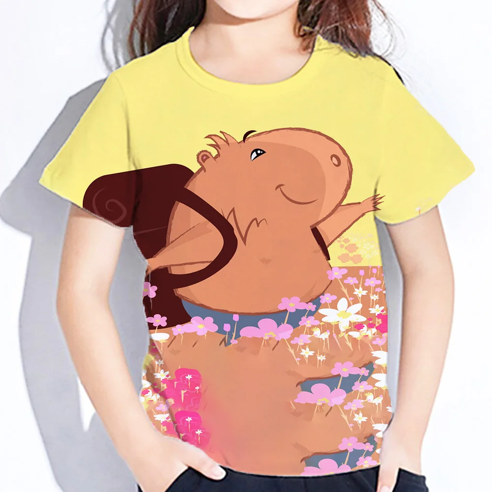 

Teen Girl Clothes Summer Short Sleeve Capybara Kawaii T-Shirt for Girls 10 to 12 Years Kids Tops 3D Graphic Tshirts Fashion Tees