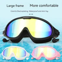 Adults Electroplated Swimming Goggles Large Frame Waterproof Swim Glasses Diving Water Sport Eyewear with Earplug for Men Women 2
