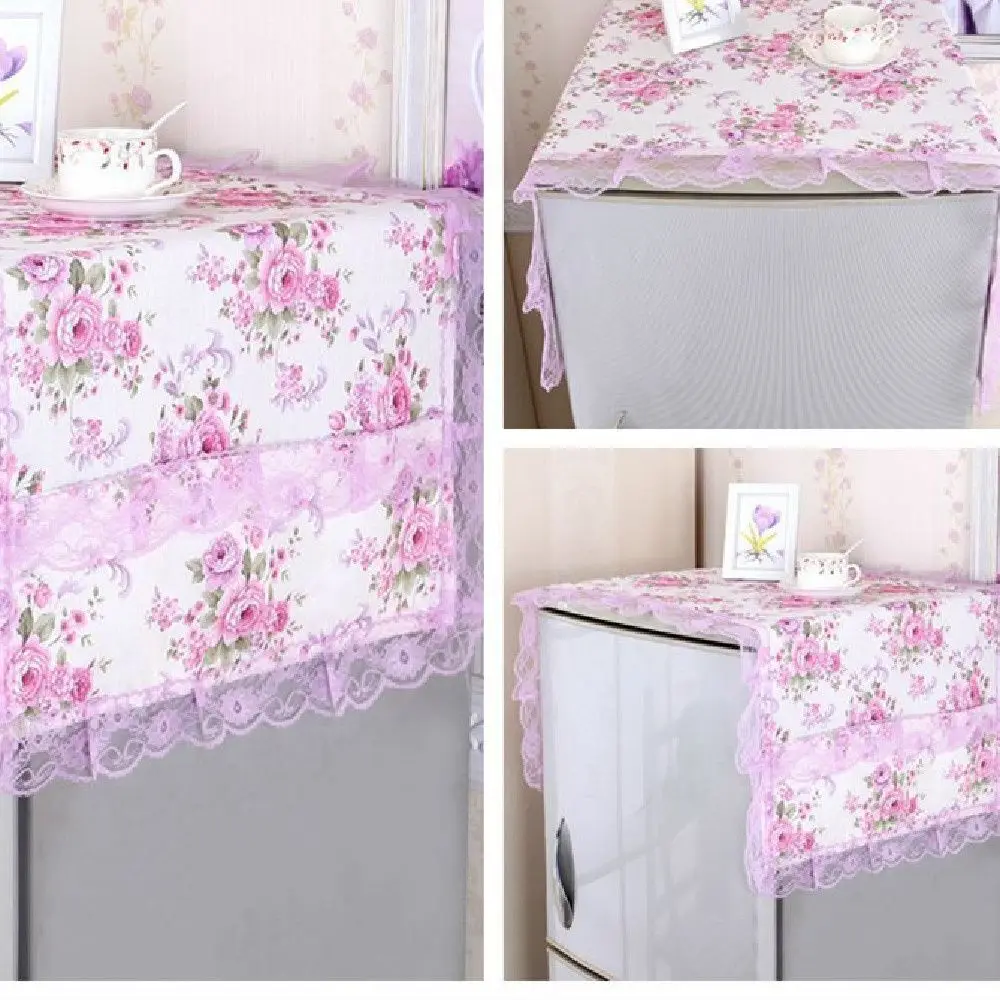 Floral Pattern Refrigerator Cover Dust Cover Flower Lace Hanging Bag Cloth Art Cloth Household Home Decor