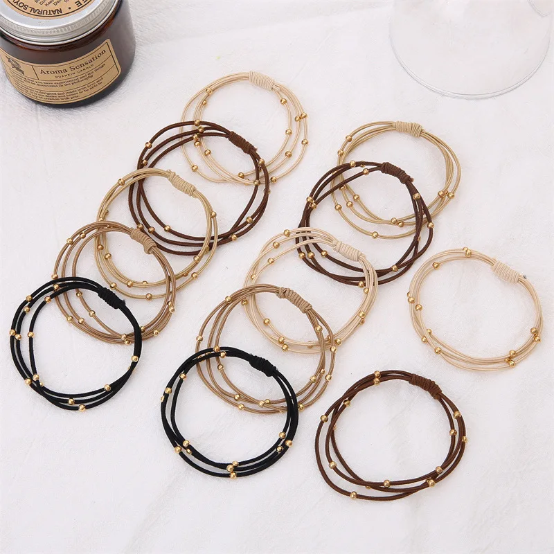 

Набор из 5 цветных милых и модных завязок для волос с акцентами: Базовые эластичные повязки для волос с милыми золотыми бусинами