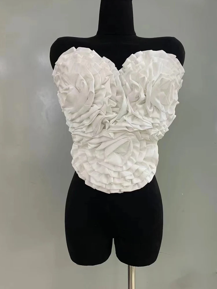 

French handmade three-dimensional flower sexy tube top suspender vest short slim fashion Joker top with chest pad.