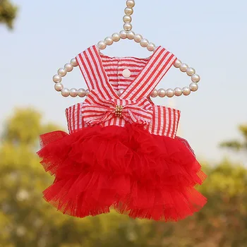 Dog Tutu Dresses Puppy Bow Knot Dress Pet Princess Dresses Striped Mesh Puppy Dog Dresses Doggie Thanksgiving Christmas Clothes 1
