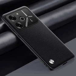 Carbon Fiber PU Leather Rugged Armor Case in Black for Tecno Pova 6 (Black(Carbon Fiber))