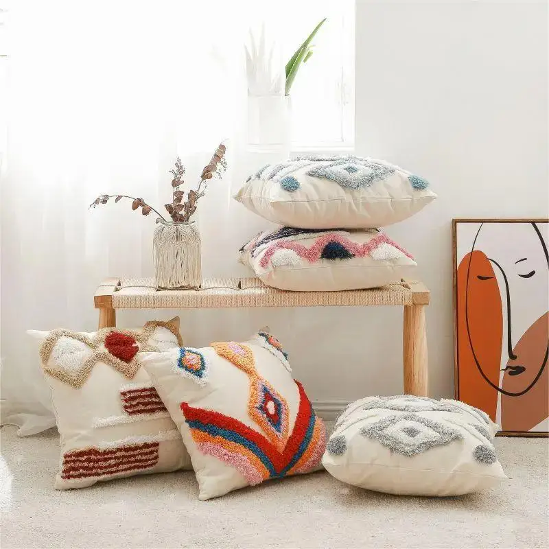 

Sofa Cushion Cover Geometric Creative Design Cotton Tufted Pillowcase Soft Modern Boho Home Decor Plush Throw Pillow Cover 45x45