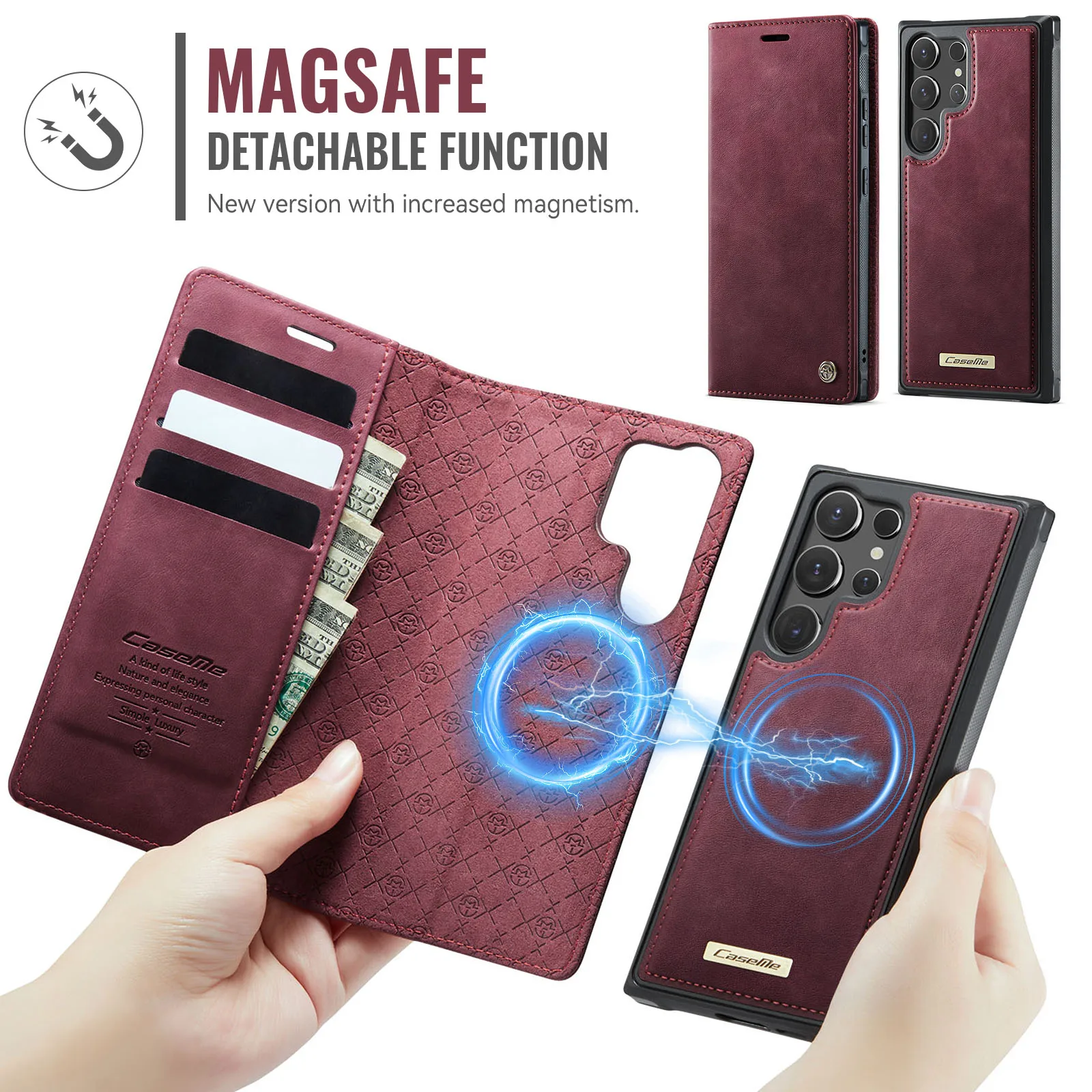 Wireless Charging Leather Wallet Phone Case with Magnetic Flip Cover