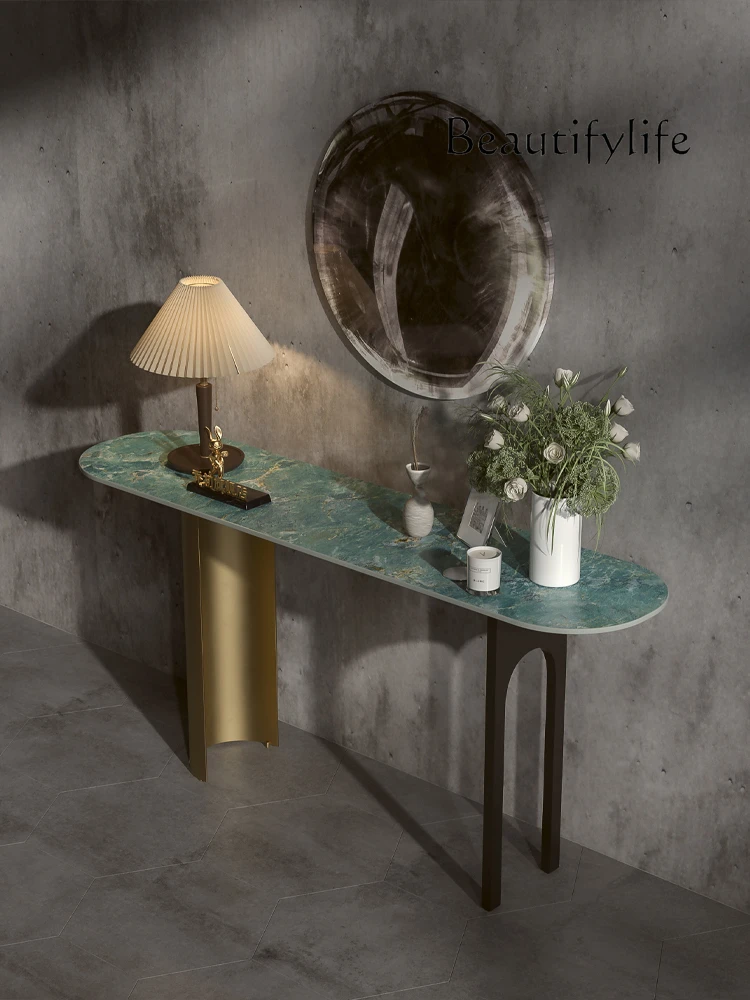 

Living Room Entrance Long Table Hotel Villa a Long Narrow Table against the Wall Stone Plate Light Luxury Modern Side View Sets