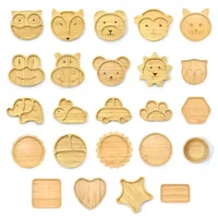Children's Animal Pattern Bamboo Tableware with Base Suction Cup Baby Feeding Tableware Bamboo Plate Dinner Plate BPA Non-slip 1