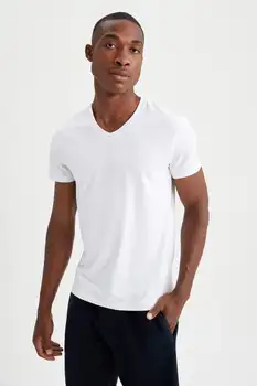 DeFacto Spring Man bielizna V Neck podkoszulek z krótkim rękawem bluzki z dzianiny męskie Fashion-L4884AZ21AU tanie i dobre opinie AUTUMN TR (pochodzenie) BANQUET 3D styl Z OCTANU