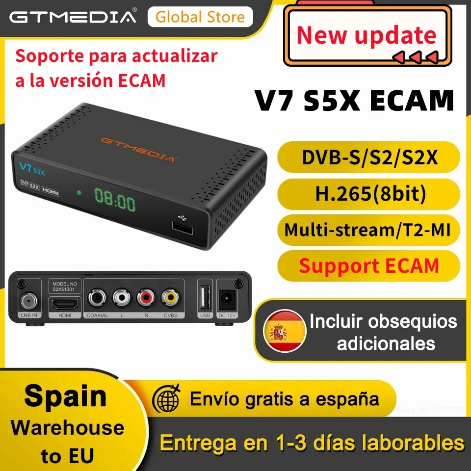 

Спутниковый ресивер GTMEDIA V7 S5X ECAM DVB-S/S2/S2X,H.265(8 бит),AVS +,CCM,ACM,VCM, мультипотоковая/стандартная, автоматический рулон BISS ECAM TV Box