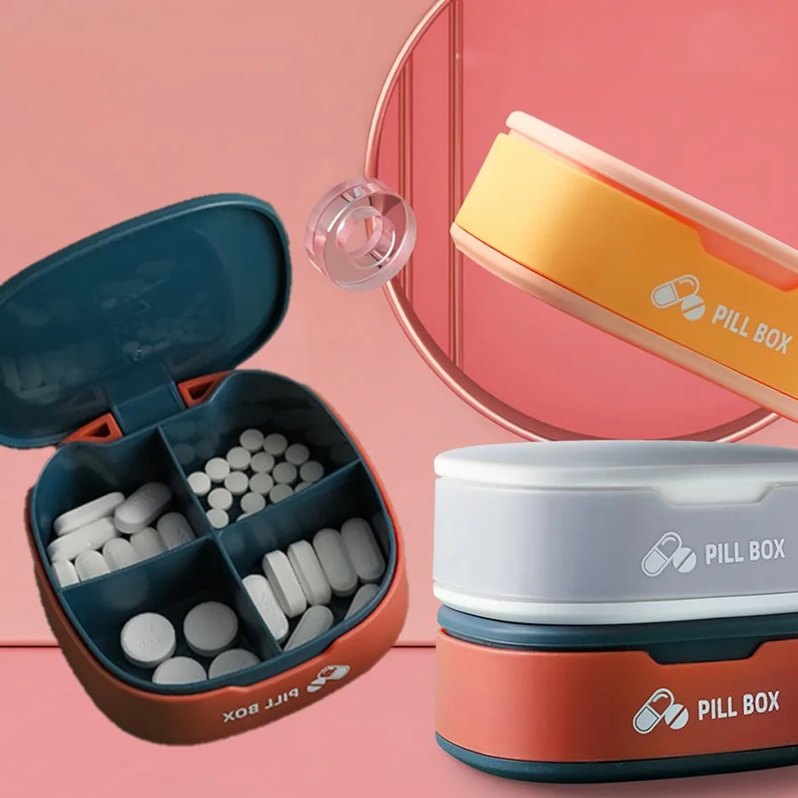 Mini Pillbox 4 Grids Pill Case Waterproof Tablet Container Travel Pill