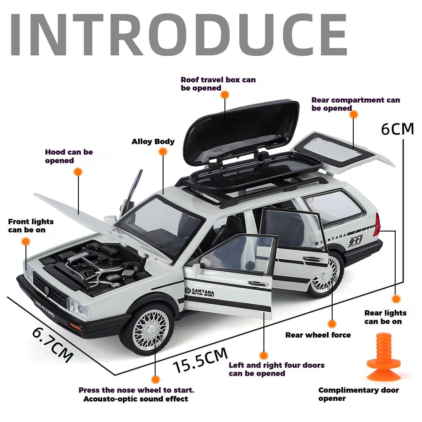 1:32 스케일 VolksWagenwerk Santana 왜건 합금 Diecast 모델 친구 선물 소리와 가벼운 장난감을 위한 장식적인 유행 장식품