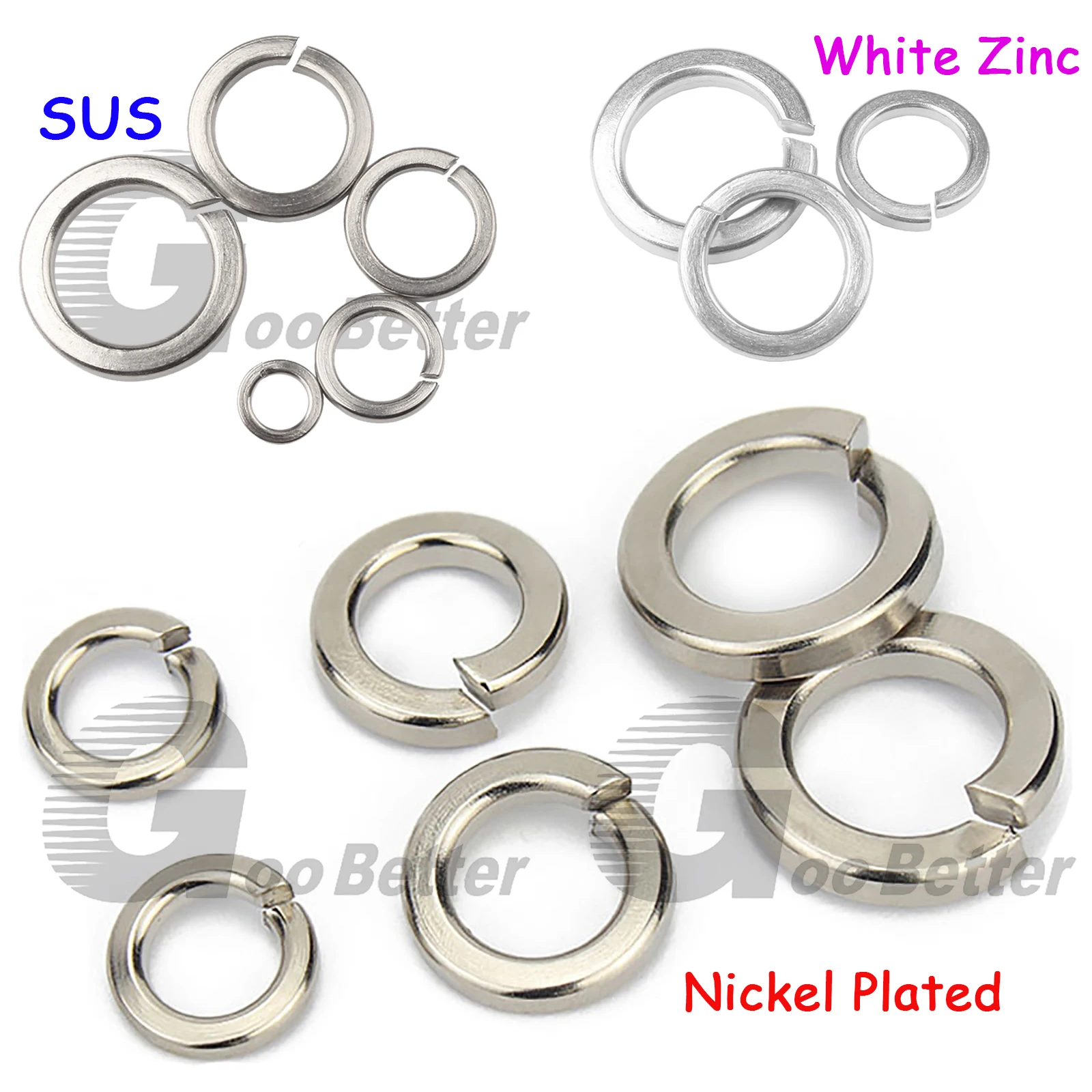 

SUS201 Stainless Steel/White Zinc/Nickel Plated Spring Split Lock Washer Elastic Gaskets M2 M2.5 M3 M3.5 M4 M5 M6 M8 to M16