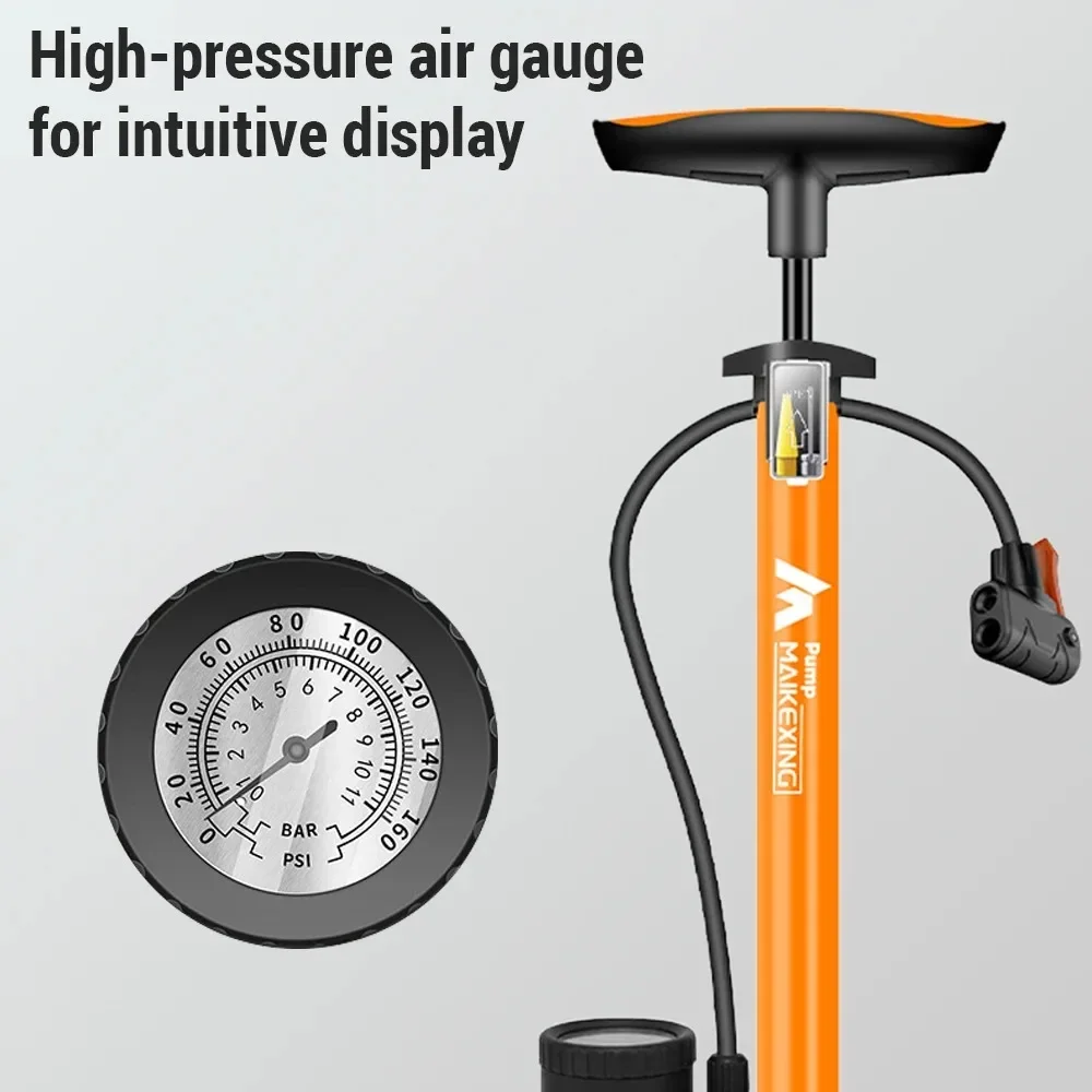 Bike Pump Multi-functional Inflator with Gauge 160PSI 3-in-1 Nozzle for Bicycles Cars
