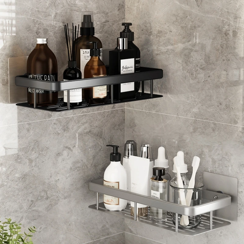 Rectangle Aluminum Alloy Bathroom Shelf Makeup Storage Organizer Shampoo Rack Shower Shelf Bathroom No Drill Wall Shelf