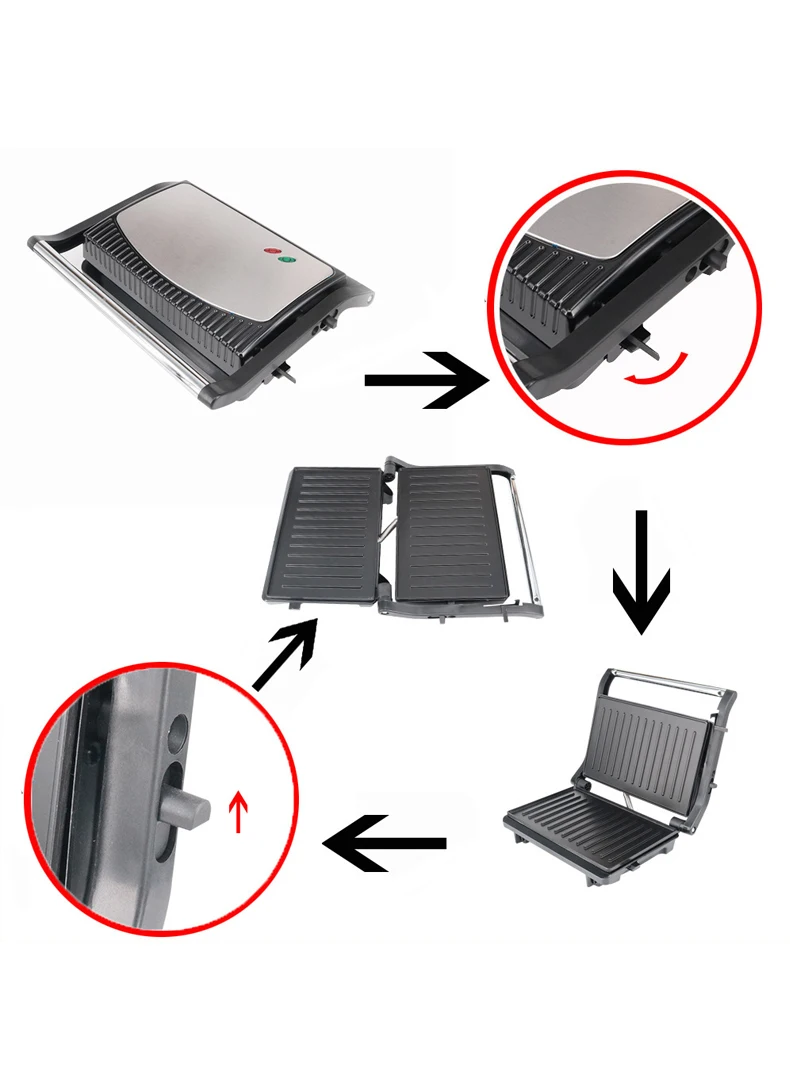 DMWD 110V/220V Sandwich Maker Breakfast Machine Barbecue Roast Intestinal Hamburger Panini Machine Steak Frying Pan Eggs Cooker