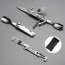  Folding Camping Cutlery Multi-function Portable Tableware Knife Fork Spoon Bottle Opener Outdoor Cutlery Camping Equipment 
