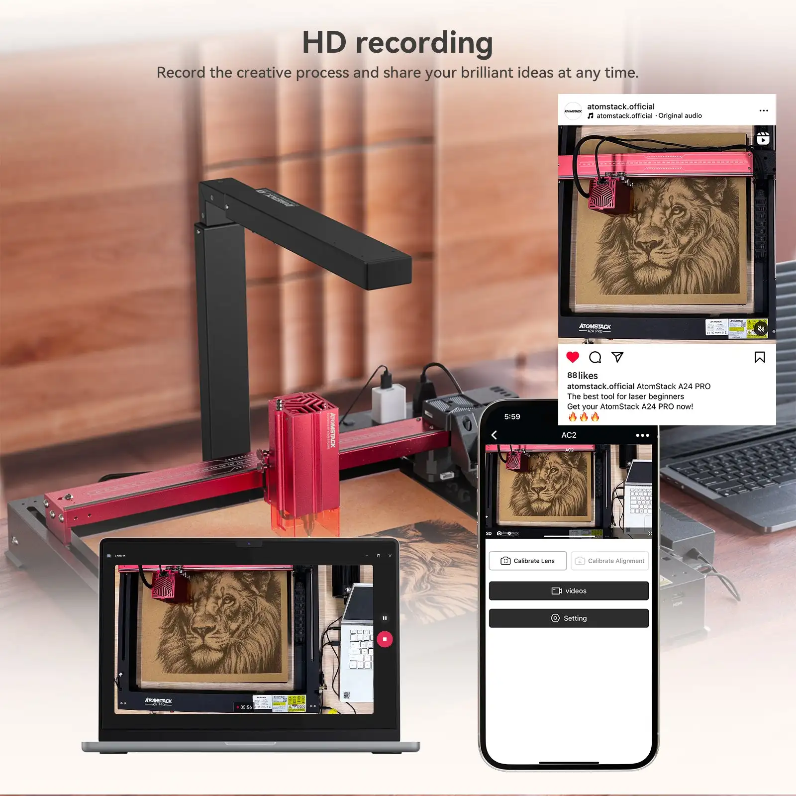 AC2 LightBurn Camera for Laser Engraving Machines 1080P HD Video Visual Preview WiFi Real-Time Precise Positioning