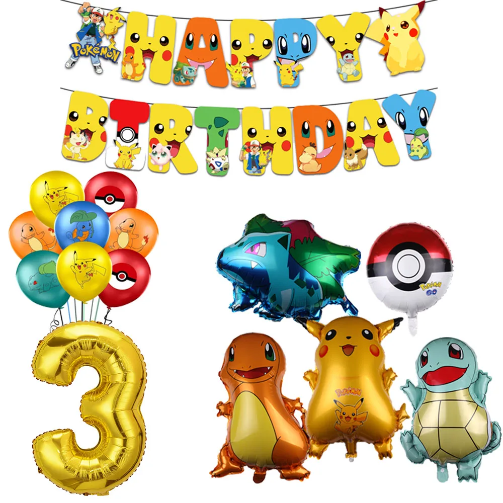

27 pcs Cartoon Pikachu Balloons suit Pokemon Birthday Decorations Party Disposable Kids Supplies Toys for Children Baby Shower