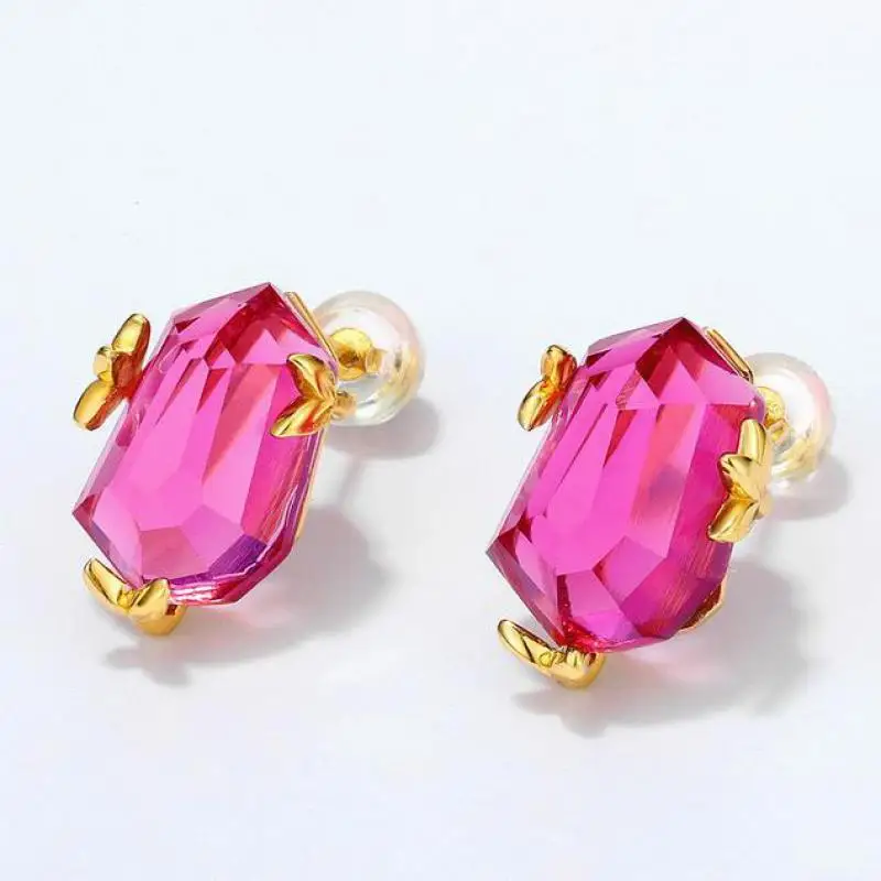 

Women Topaz Earring S925 Sterling Silver 10k Gold Plated Pink Topaz Crystal Gemstone Stud Earrings For Girlfriend Mom Gifts