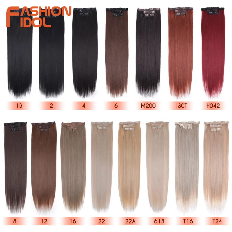 Long Straight Hairstyle 8 Clips In Hair Extensions Blonde 60CM Natural Synthetic Hair Daily Use Hairpiece Fake FASHION IDOL hair extensions
