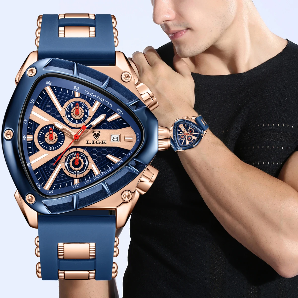 LIGE Business Sport Men's Quartz Wristwatches Fashion Military Silicone Watch for Men Waterproof Date Chronograph Montre Homme