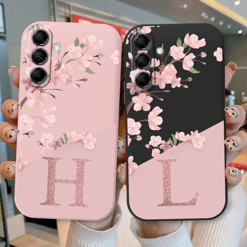 Custodia Iniziale Lettera A Z Per Samsung Galaxy A24 4G Cover Pink Flowers Soft Silicone Back Funda Per Samsung A 24 Coque Bumper Bags